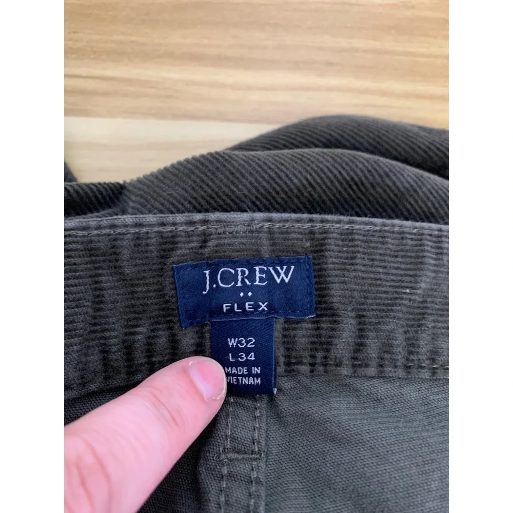 J Crew Corduroy Pants Mens 32x34 Green Slim Fit Flex Cotton Blend Fall Preppy